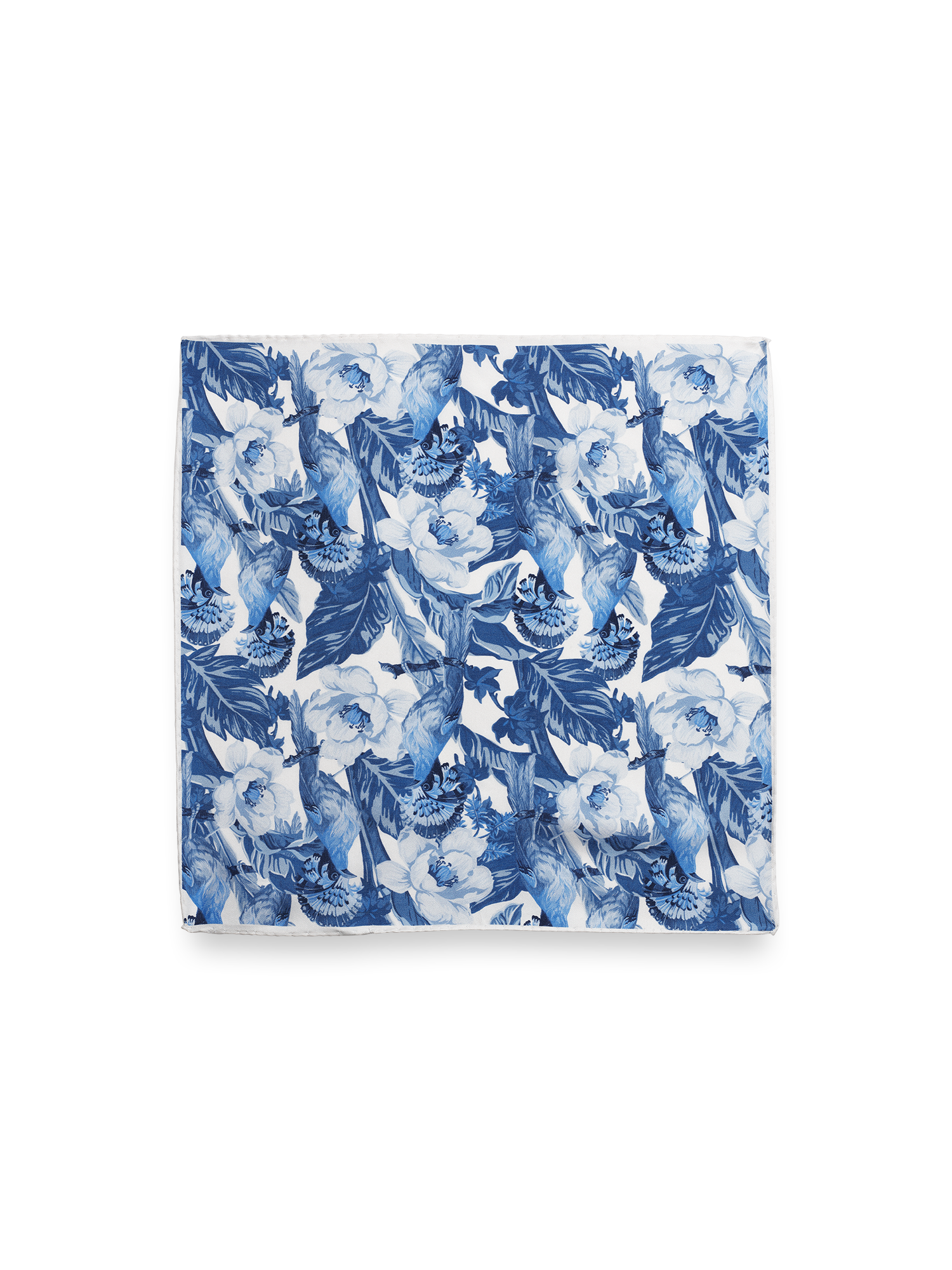 Floral Silk Pocket Square - Blue/white