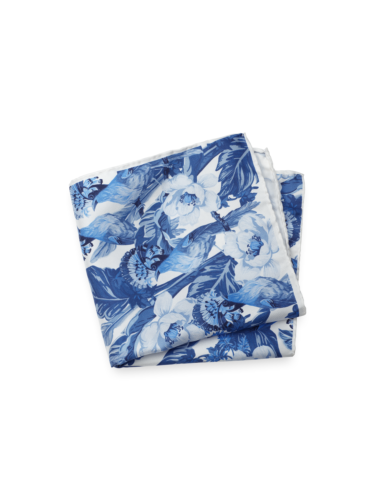 Floral Silk Pocket Square - Blue/white