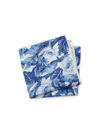 Floral Silk Pocket Square - Blue/white