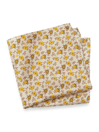 Floral Silk Pocket Square - Tan/yellow