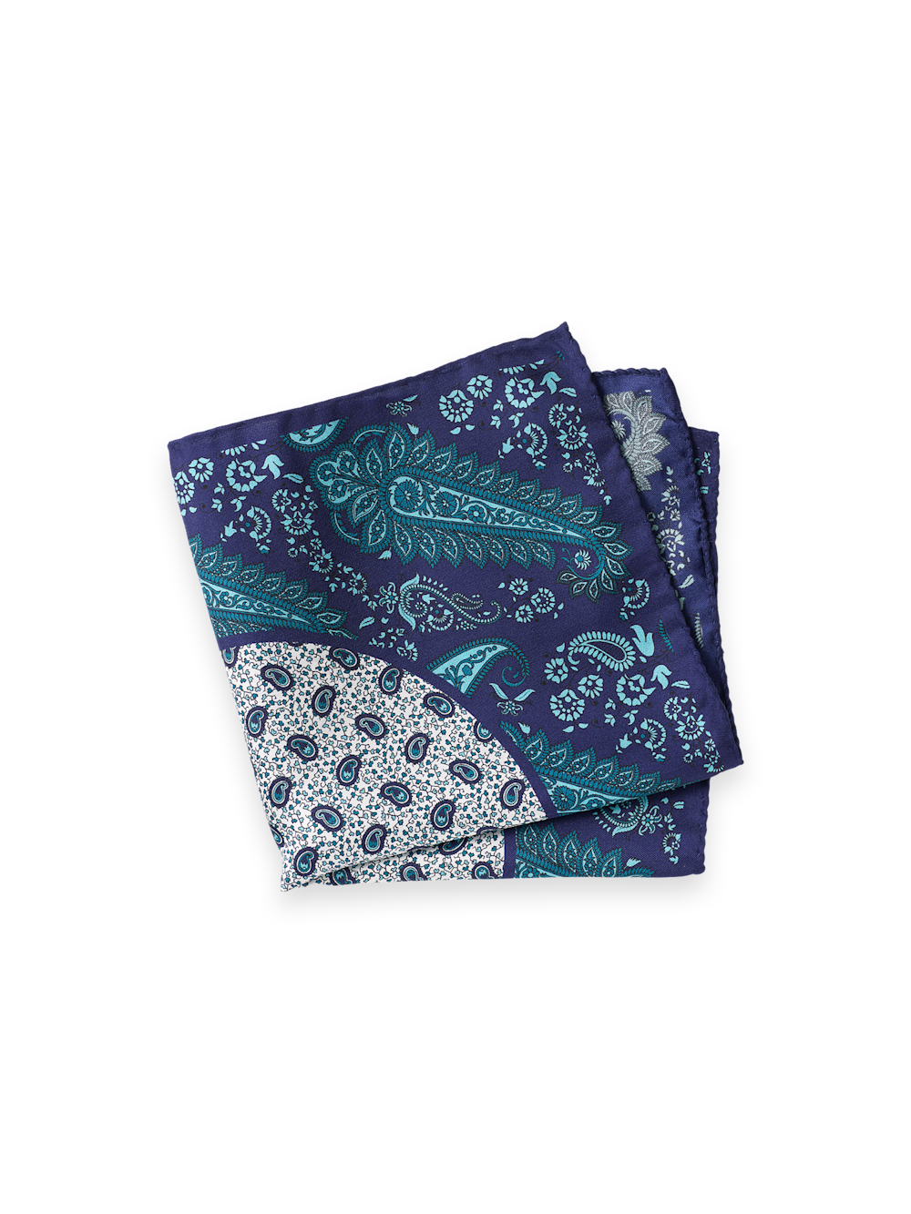 Product Image of Paisley Silk Pocket Square-Navy/Teal