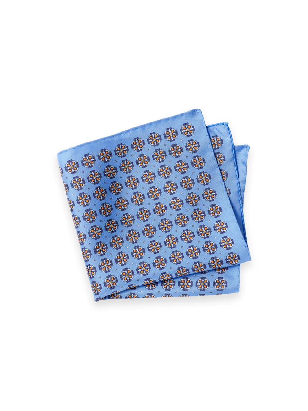 Product Image of Medallion Silk Pocket Square-Blue/Orange