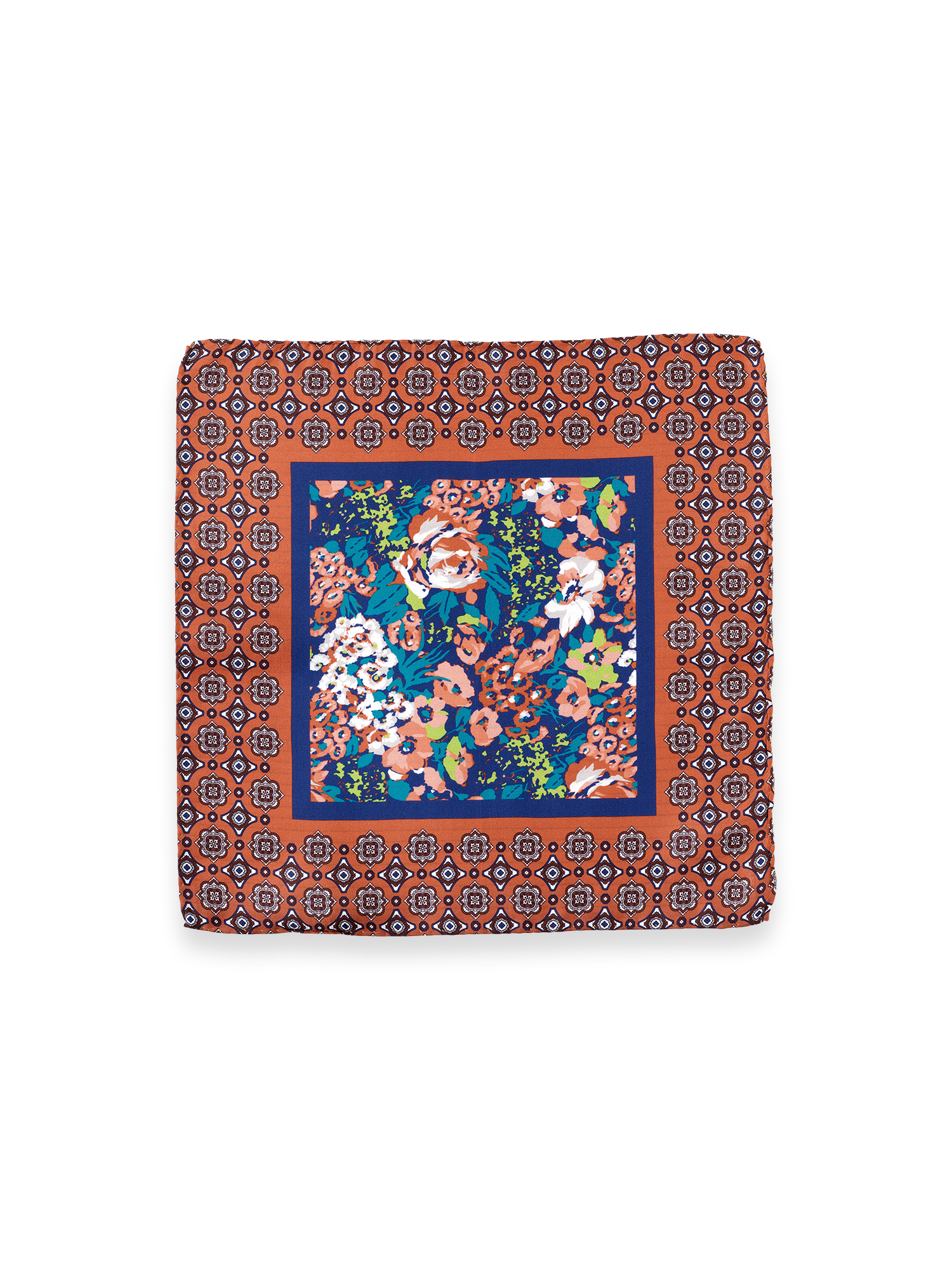 Medallion Silk Pocket Square - Orange/blue