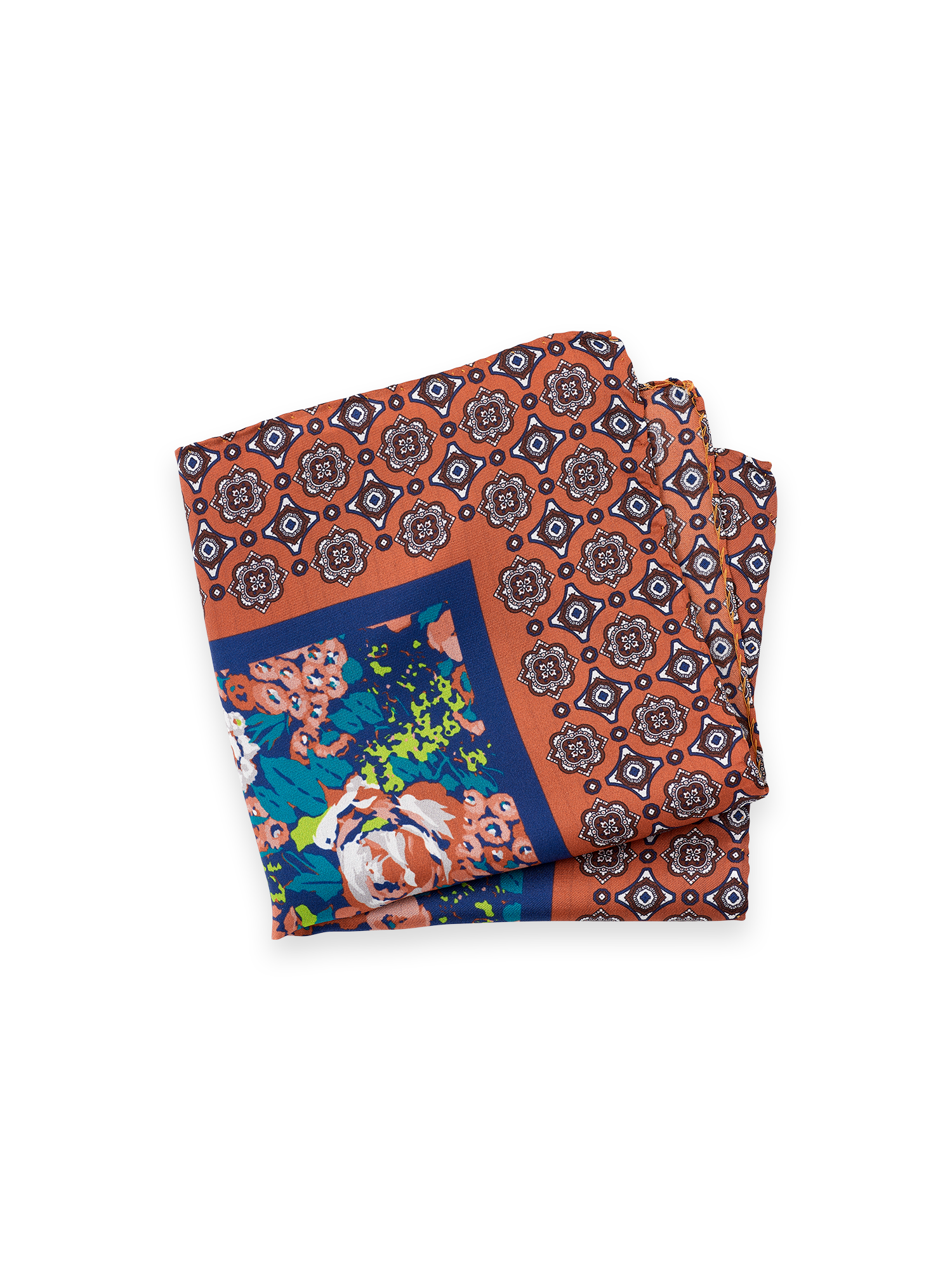 Medallion Silk Pocket Square - Orange/blue
