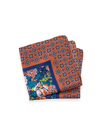 Medallion Silk Pocket Square - Orange/blue