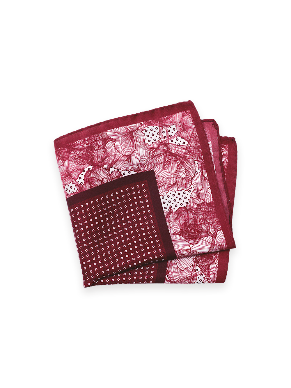 Product Image of Floral Silk Pocket Square-Red