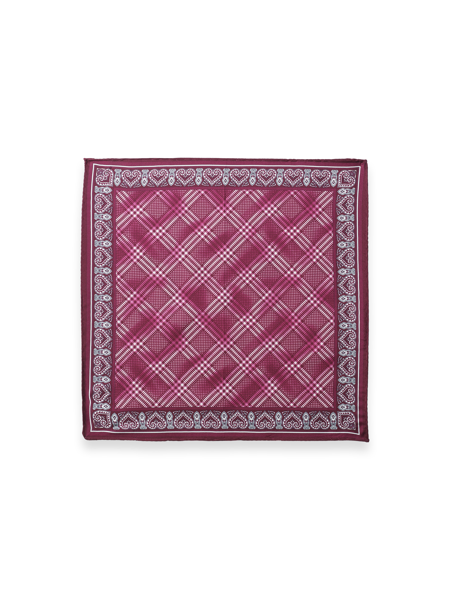 Plaid Silk Pocket Square - Burgundy