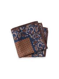 Paisley Silk Pocket Square - Brown/navy