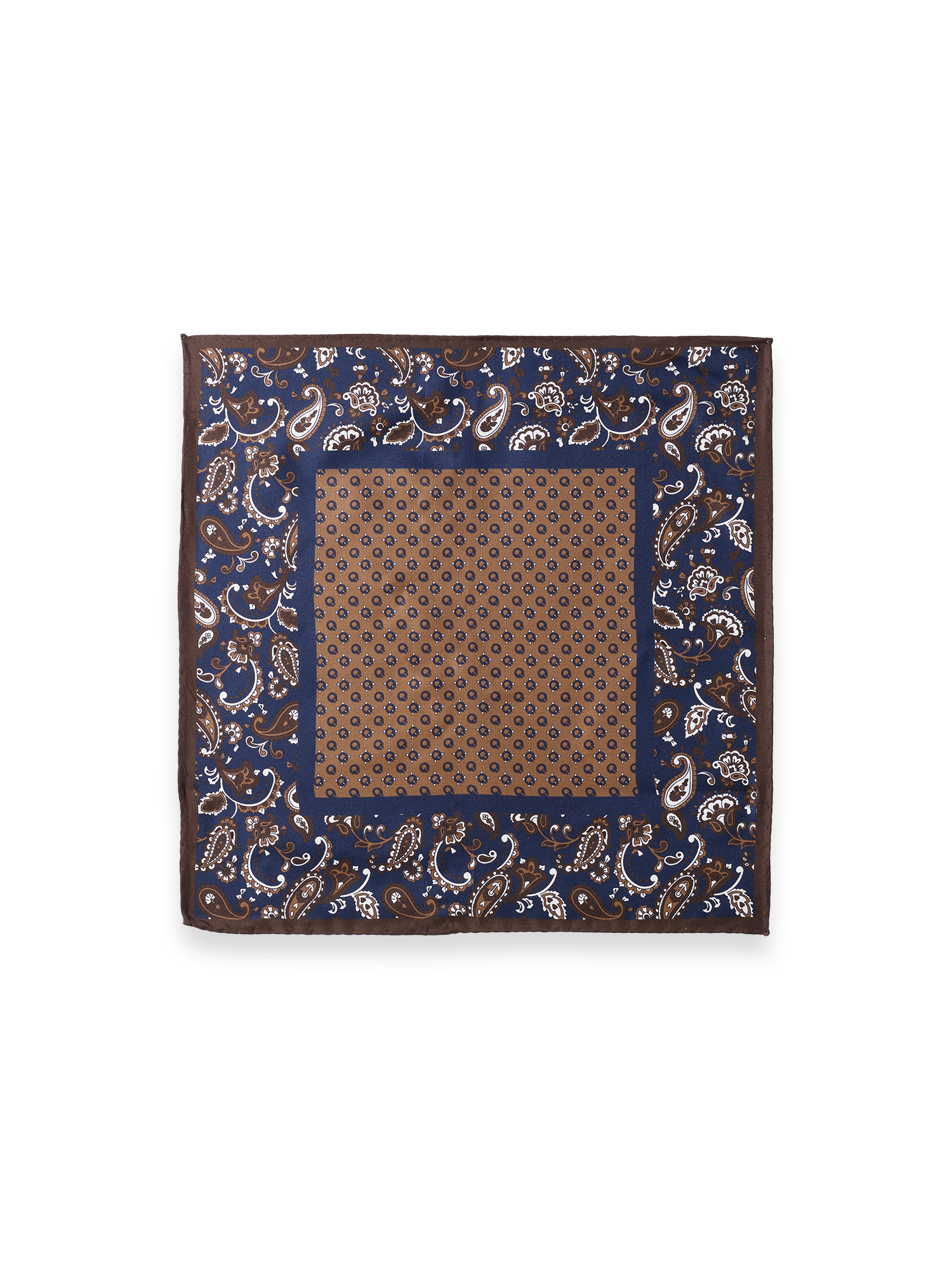 Paisley Silk Pocket Square - Brown/navy
