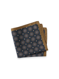 Medallion Silk Pocket Square - Blue/tan