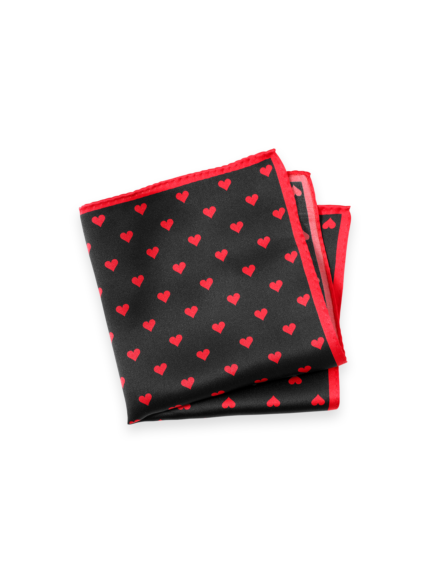 Hearts Silk Pocket Square - Black/red