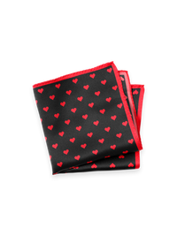 Hearts Silk Pocket Square - Black/red