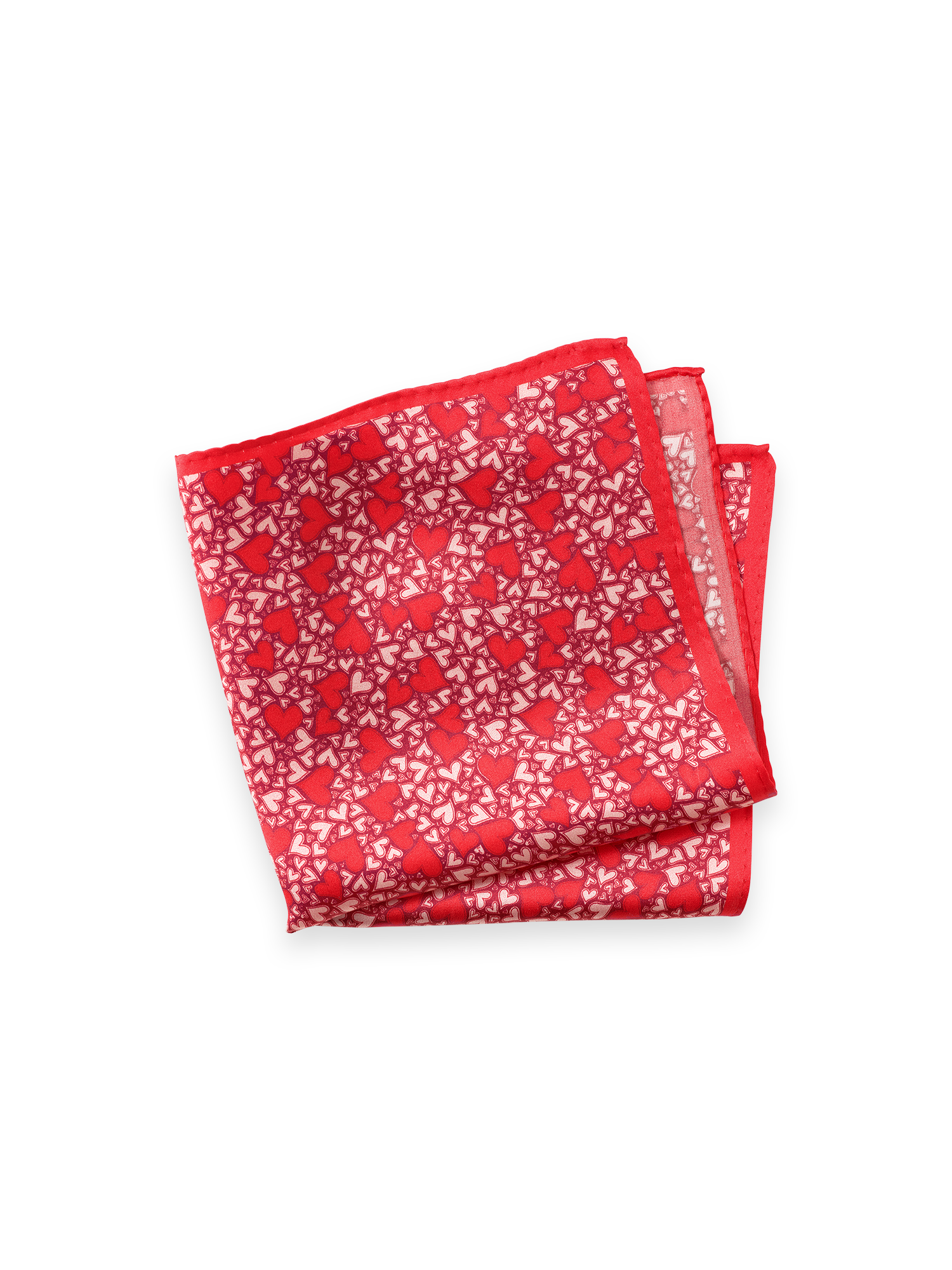 Hearts Silk Pocket Square - Red