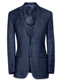 Classic Fit Essential Wool Notch Lapel Suit Jacket - Navy Windowpane