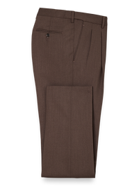 Classic Fit Essential Wool Pleated Suit Pants - Brown