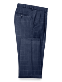 Classic Fit Essential Wool Pleated Suit Pants - Navy Windowpane