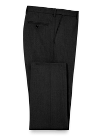 Classic Fit Essential Wool Flat Front Suit Pants - Black