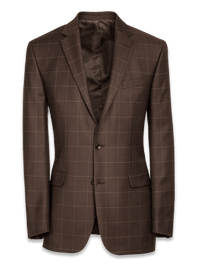 Tailored Fit Wool Essential Wool Notch Lapel Suit Jacket - Brown Windowpane