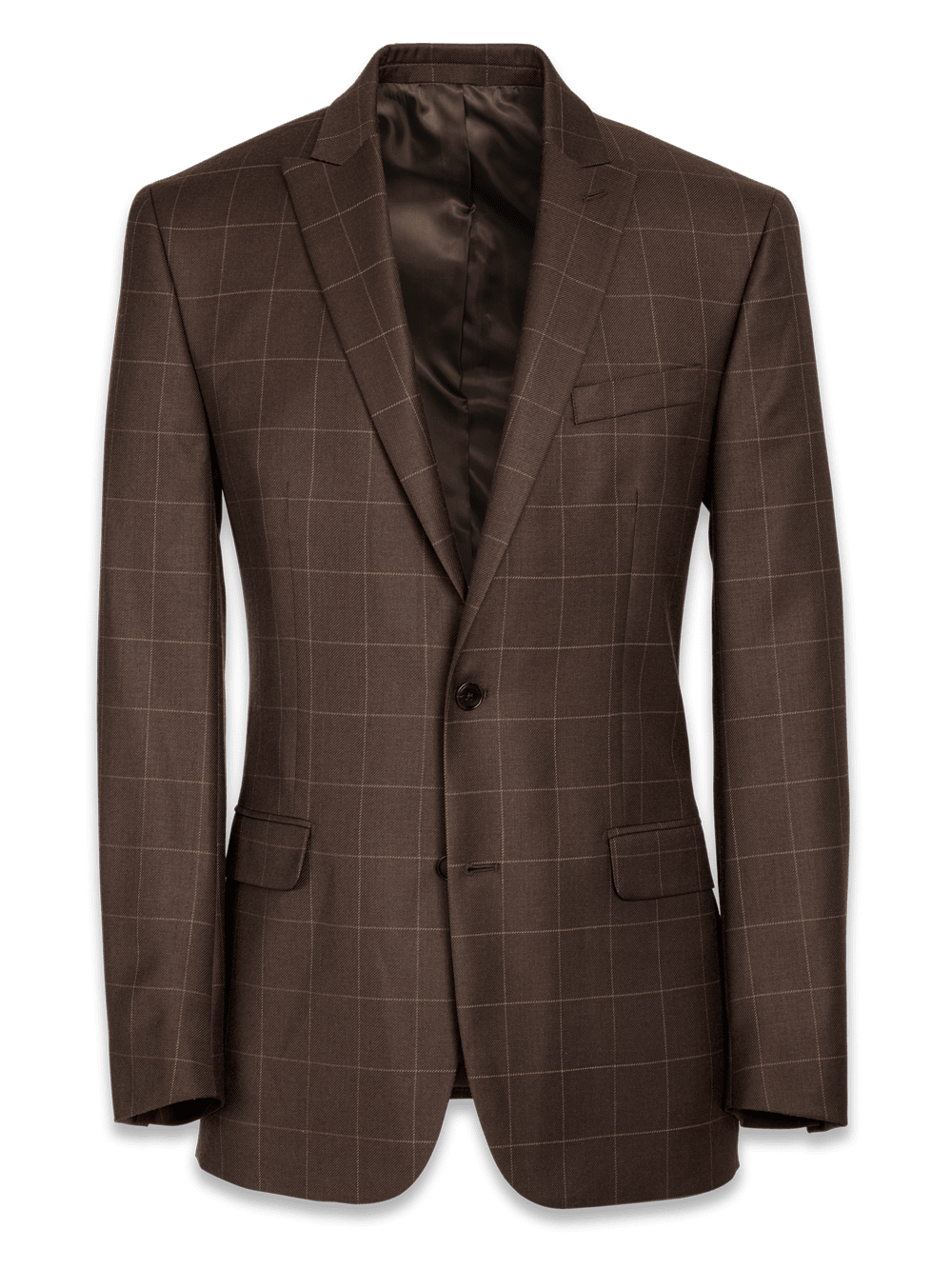 Product Image of Tailored Fit Essential Wool Peak Lapel Suit Jacket-Brown Windowpane