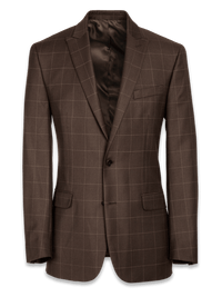 Tailored Fit Essential Wool Peak Lapel Suit Jacket - Brown Windowpane