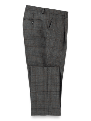 Wool Plaid Single Pleat Suit Pants - Charcoal