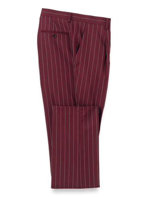 Wool Stretch Stripe Single Pleat Suit Pants - Burgundy
