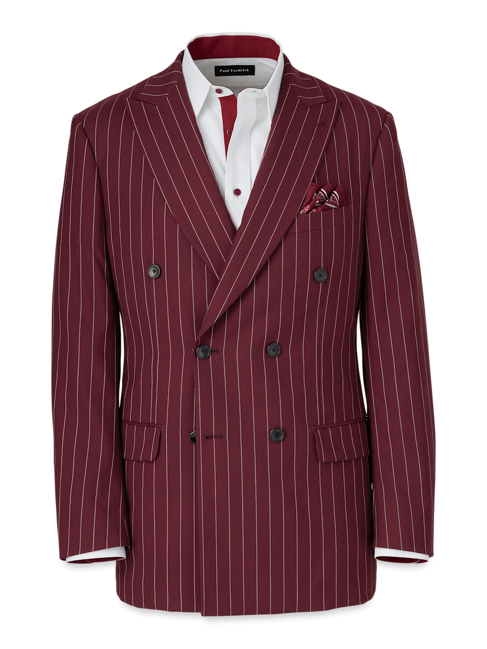 Product Image of Wool Stretch Stripe Double Breasted Suit Jacket-Burgundy