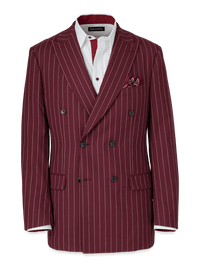 Wool Stretch Stripe Double Breasted Suit Jacket - Burgundy