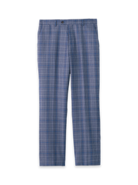 Plaid Wool Blend Flat Front Suit Pants - Blue