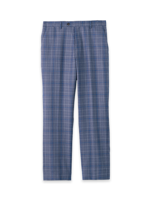 Plaid Wool Blend Flat Front Suit Pants - Blue