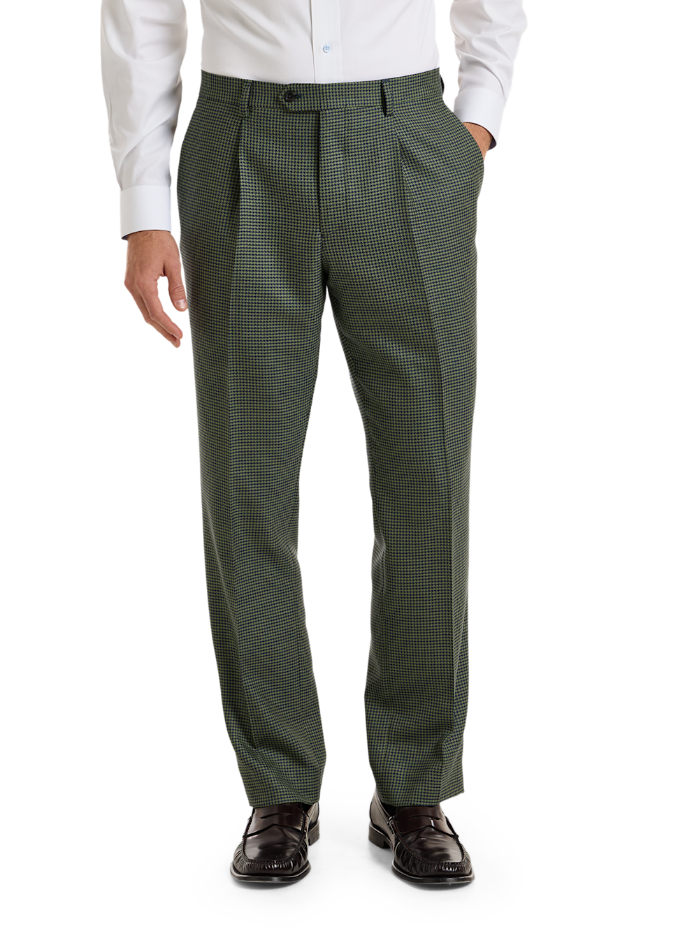Alternate Shot of Men's Green/Navy Houndstooth Suit  - 2