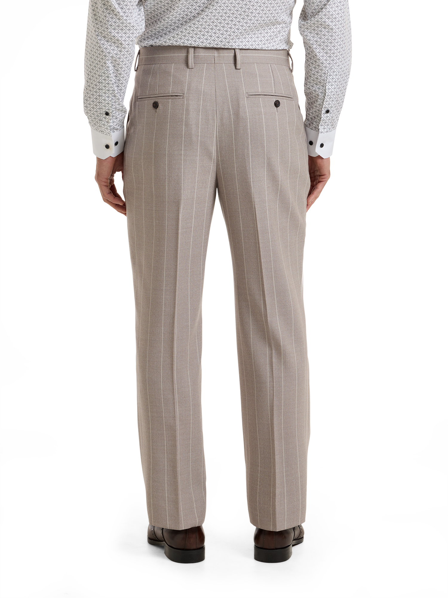 "Kingston Pinstripe" Wool Single Pleat Suit Pants - Taupe