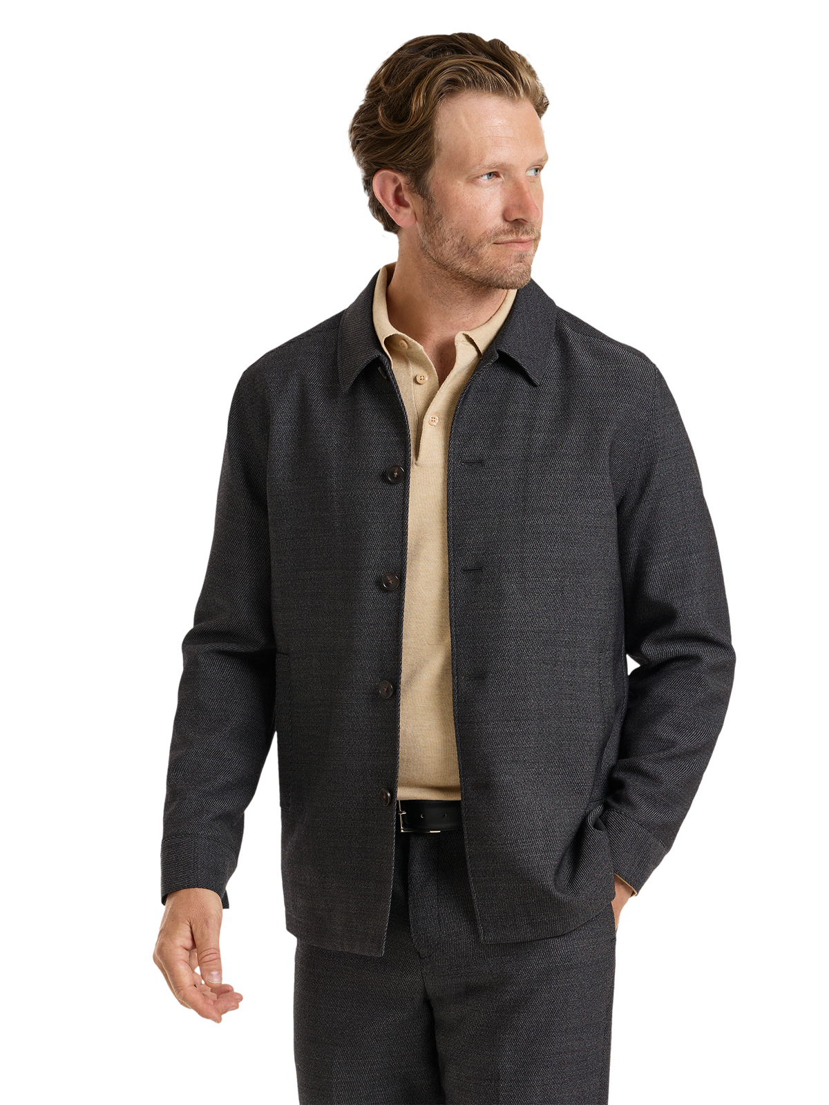 Cavalry Twill Wool Shirt Jacket - Black/grey