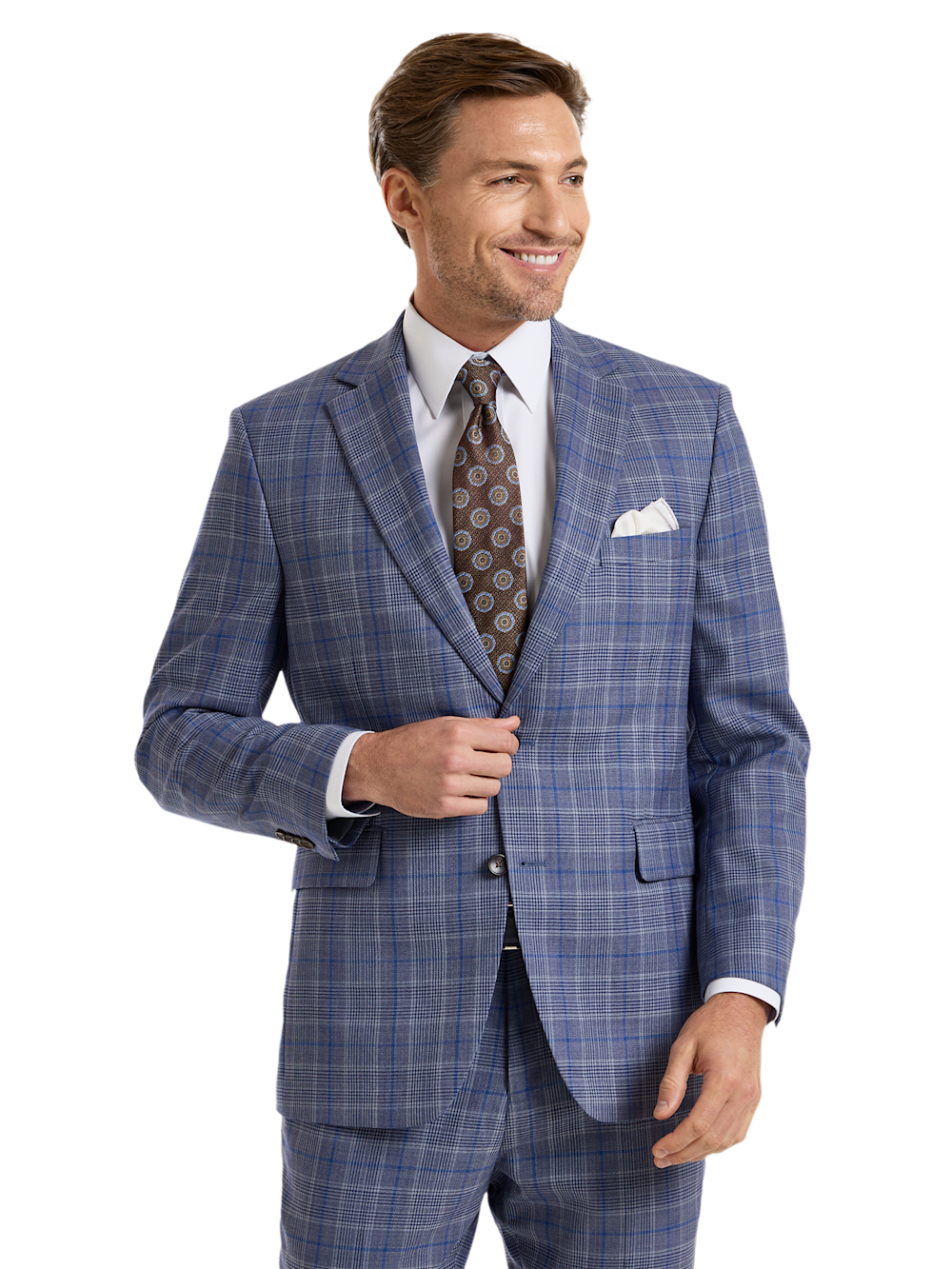 Alternate Shot of Men's Blue Plaid Suit  - 2