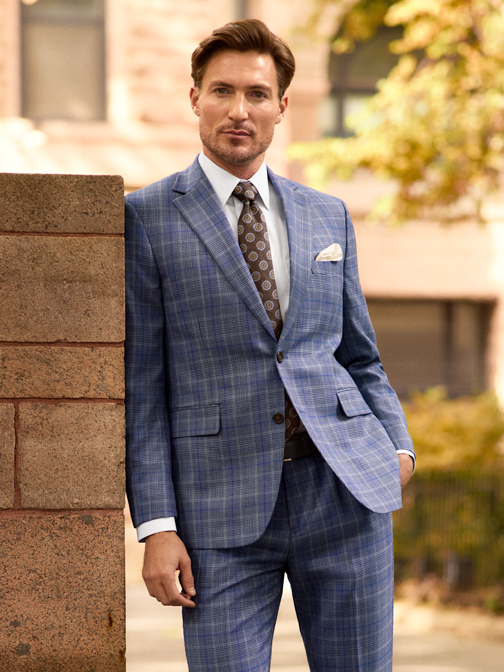 Alternate Shot of Men's Blue Plaid Suit  - 7