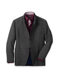 Cavalry Twill Wool Mandarin Collar Single Breasted Suit Jacket - Black/grey