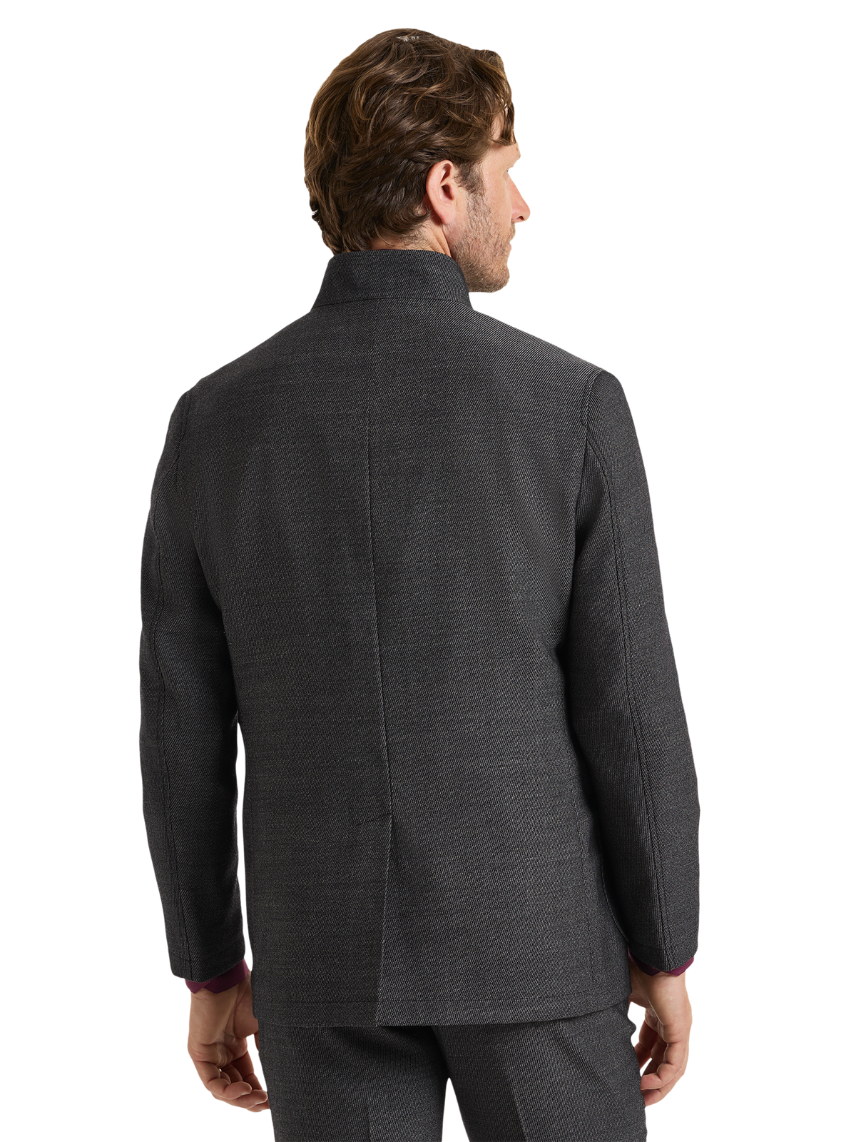 Cavalry Twill Wool Mandarin Collar Single Breasted Suit Jacket - Black/grey