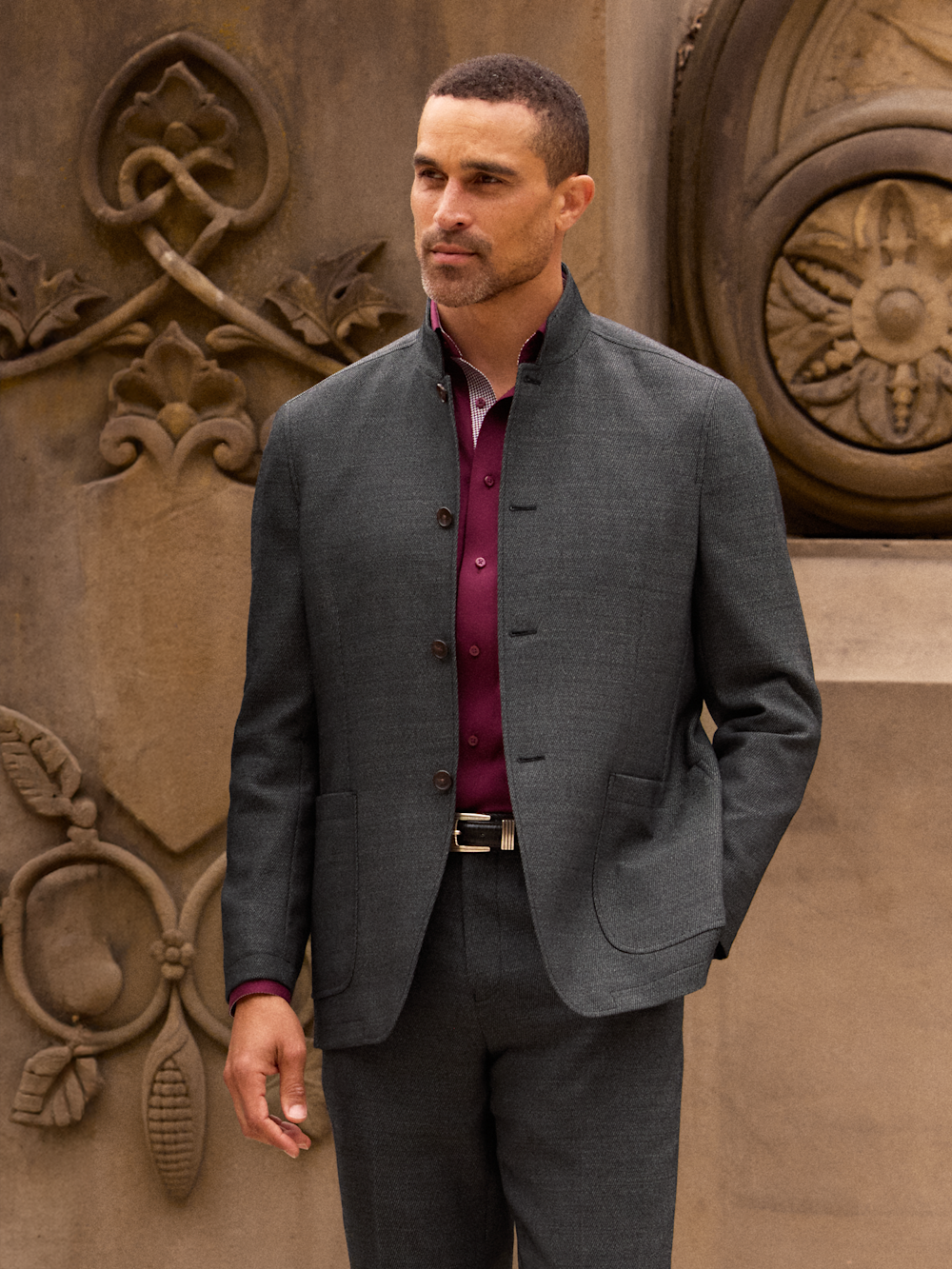 Alternate Image of Cavalry Twill Wool Mandarin Collar Single Breasted Suit Jacket-7