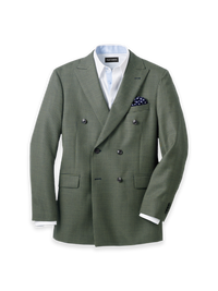 Houndstooth Wool Double Breasted Peak Lapel Suit Jacket - Green/navy