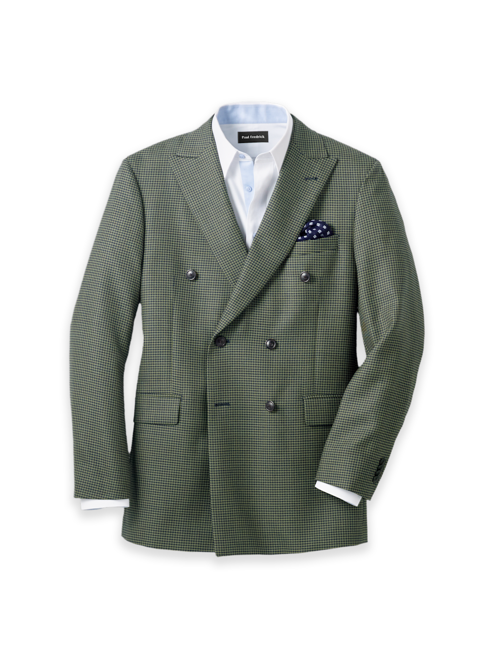 Product Image of Houndstooth Wool Double Breasted Peak Lapel Suit Jacket-Green/Navy