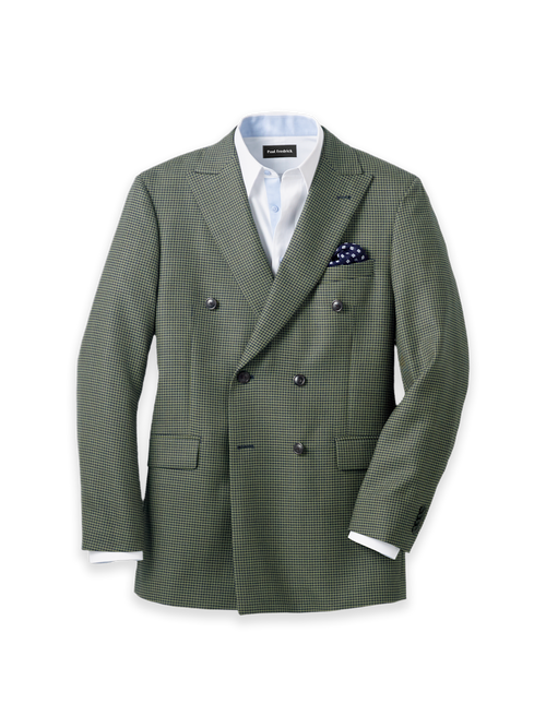 Houndstooth Wool Double Breasted Peak Lapel Suit Jacket - Green/navy
