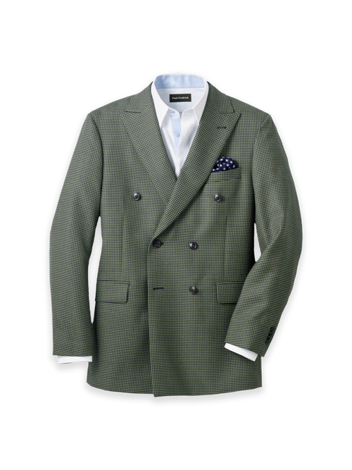 Houndstooth Wool Double Breasted Peak Lapel Suit Jacket - Green/navy