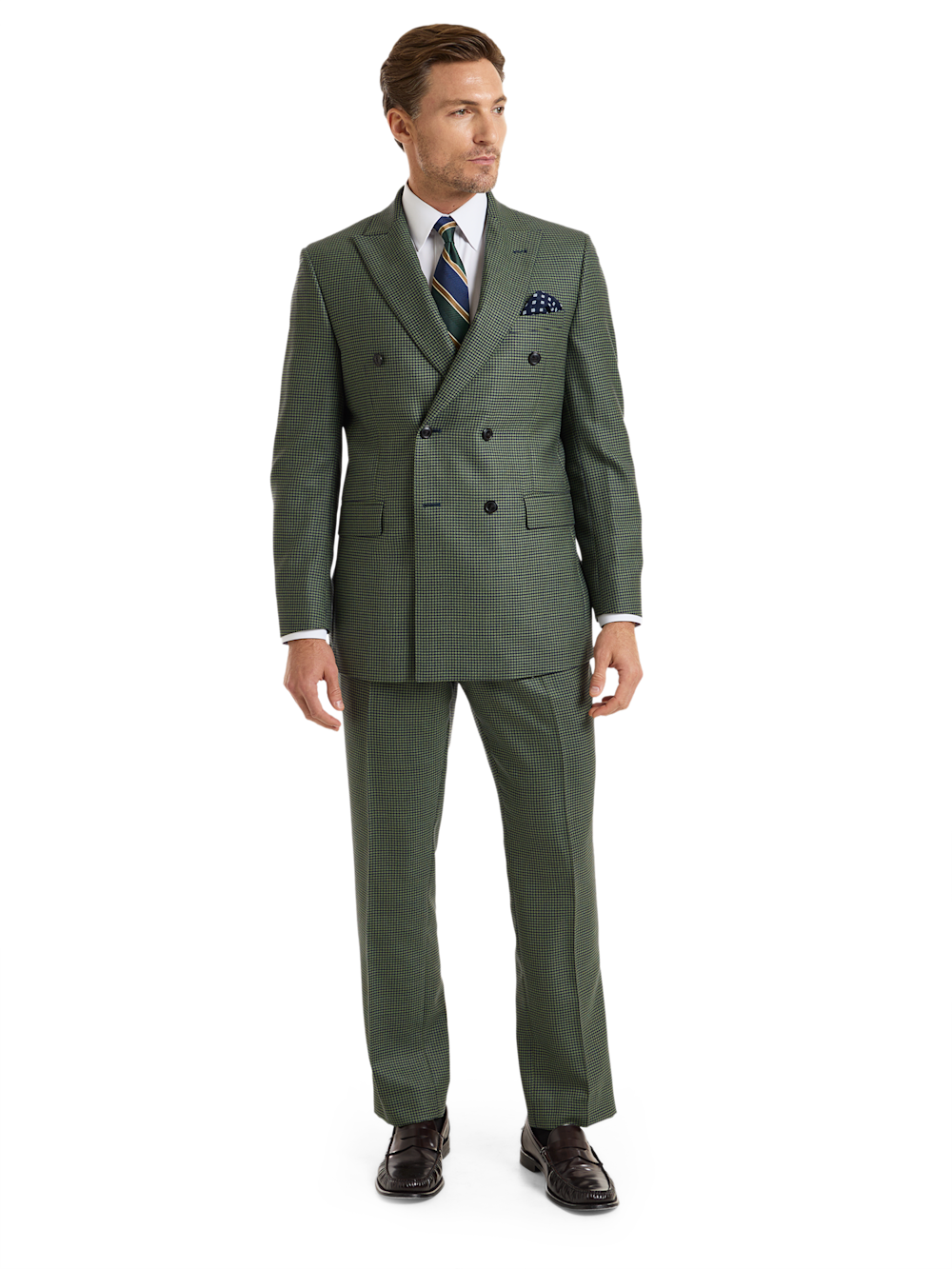 Alternate Shot of Men's Green/Navy Houndstooth Suit 