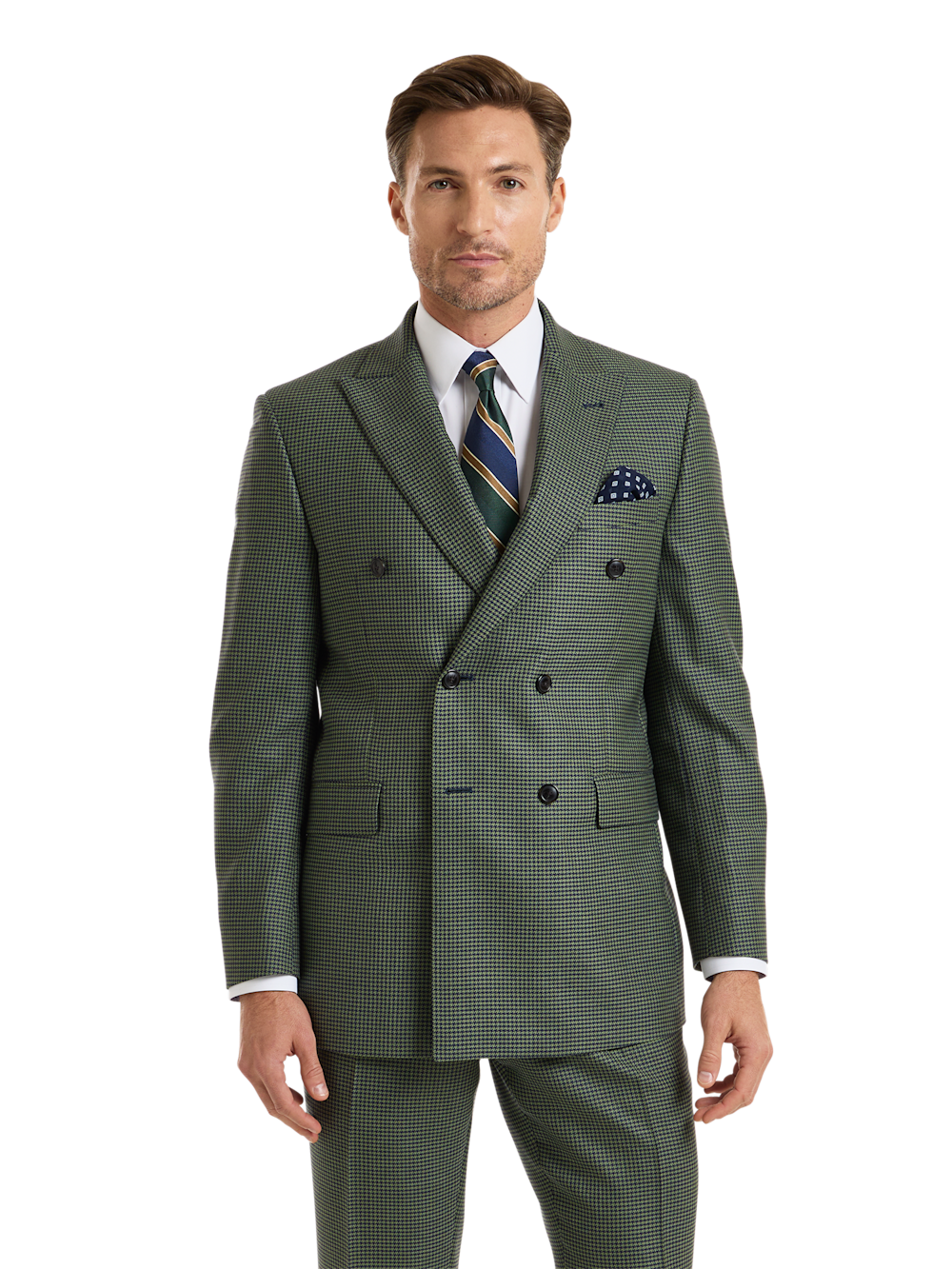 Alternate Shot of Men's Green/Navy Houndstooth Suit  - 2