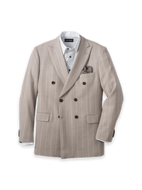 Kingston Pinstripe' Double Breasted Notch Lapel Suit Jacket - Taupe