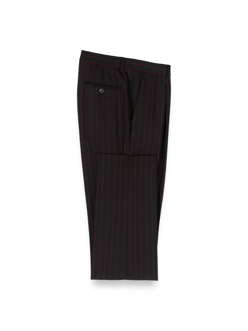 Wool Stretch Plaid Single Pleat Suit Pants - Black/red