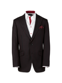 Wool Stretch Stripe Single Breated Peak Lapel Suit Jacket - Black/red