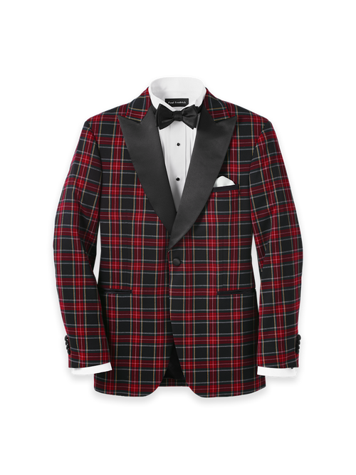 Tartan Single Breasted Peak Lapel Tuxedo Jacket - Black Multi