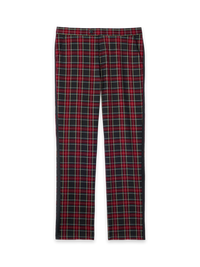 Tartan Flat Front Tuxedo Pants - Black Multi