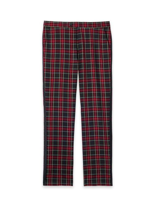 Tartan Flat Front Tuxedo Pants - Black Multi